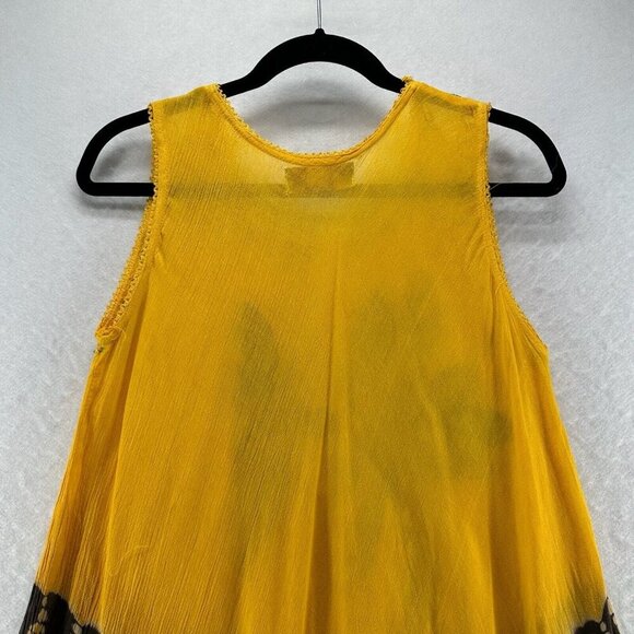 Sunflower Dress FS Tank Mini Floral Embroidered Tie Dye Crinkled Gauze Yellow - Picture 5 of 11